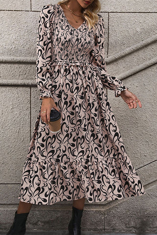 Printed Long-Sleeve Casual Dress