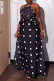 Halter Neck Polka Dot Maxi Dress