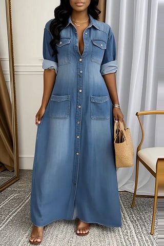 Long Buttoned Denim Dress