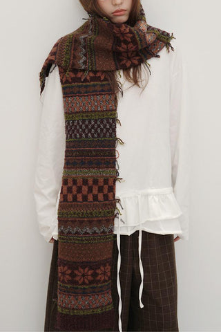 Patterned Knit Scarf with Fringe