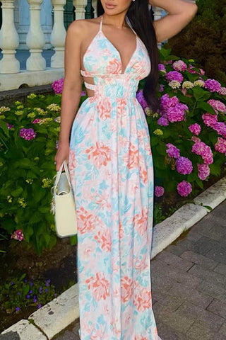 Halter-Neck Floral Maxi Dress