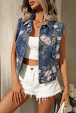 Floral Button-Front Denim Vest