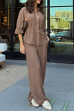 Drawstring Waist Blouse and Pants Set