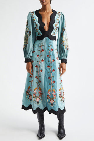 Floral Print V-Neck Casual Dress