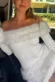 Off-Shoulder Casual Dress with Fur Trim