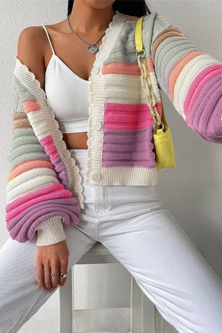 Striped Button-Front Cardigan Sweater