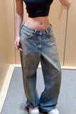 High-Waist Straight Jeans with Patch Detail