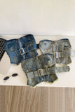 Belted Zip-Front Denim Bustier