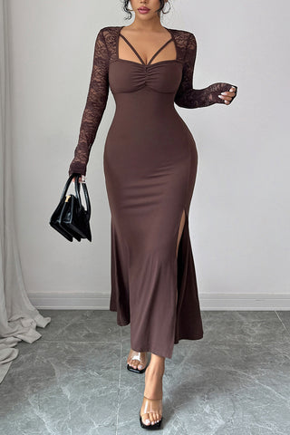 Lace Sleeve Slit Dress