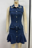 Button-Front Denim Dress