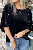 Pearl-Embellished Blouse with Flare Sleeves