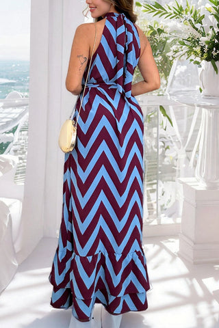 Chevron Pattern Halter Maxi Dress