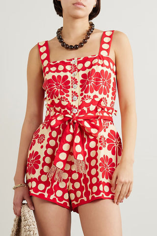 Floral Tie-Waist Button Romper