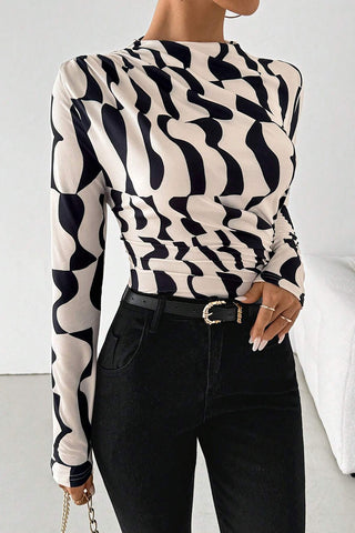 Abstract Pattern Long-Sleeve Blouse
