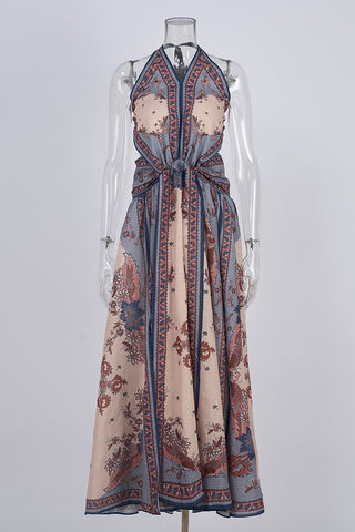 Halter Neck Tie-Waist Maxi Dress