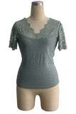 Scalloped V-Neck Lace Tee
