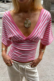 Striped Wrap-Front Top