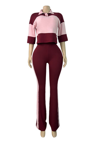 Side Stripe High-Waist Flare Casual Pants
