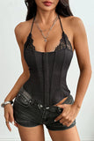 Lace Trim Halter Corset Tank