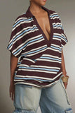 Striped Collar Deep V-Neck Polo