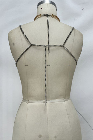 Jeweled Chain Drape Square Neck Tank