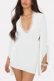 Lace Trim Puff Sleeve Mini Dress