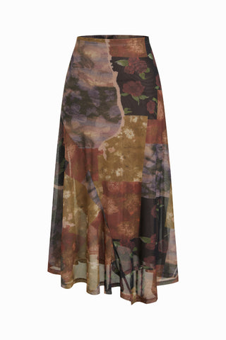 Floral Patchwork Wrap Midi Skirt