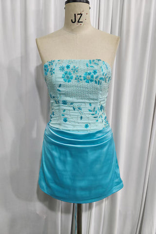 Strapless Floral Embellished Mini Dress
