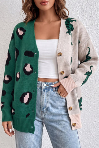 Animal Print V-Neck Button Front Cardigan