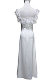 Lace Ruffle Off-Shoulder Satin Midi Dress