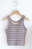 Striped Ribbed Crew Neck Crop Tank