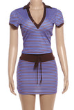 Collared Striped Skirt Set