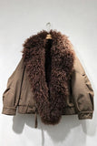Curly Faux Fur Collar Zip-Up Coat