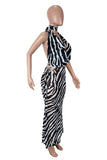 Zebra Halter Cutout Maxi Skirt Set
