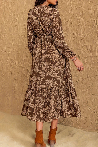 Floral V-Neck Lace Trim Dress