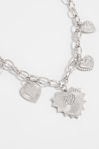 Multi-Charm Heart Pendant Chain Necklace
