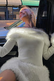 Off-Shoulder Casual Dress with Fur Trim