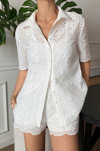 Lace Short Set with Button-Up Shirt