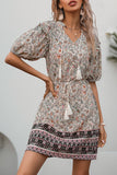 Floral Print Casual Dress with Tassels
