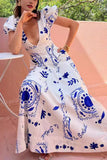 V-Neck Patterned Casual Dress
