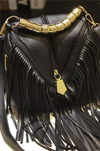 Fringe-Trimmed Bag with Embellished Handle