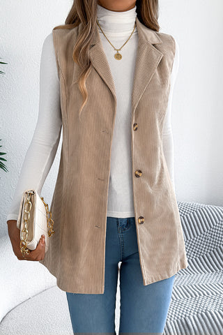 Button-Front Tailored Sleeveless Coat