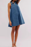 Open-Back Denim Swing Dress