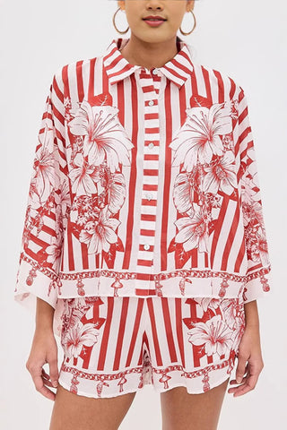 Striped Floral Short Set