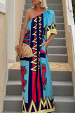One-Shoulder Geometric Vacation Dress