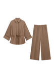 Drawstring Waist Blouse and Pants Set