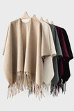 Fringe-Trim Open Front Poncho