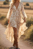 V-Neck Floral Ruffle Dress