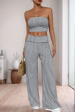 Striped Tube Top and Wide-Leg Pants Set