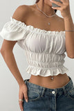 Ruffle-Trim Shirred Blouse